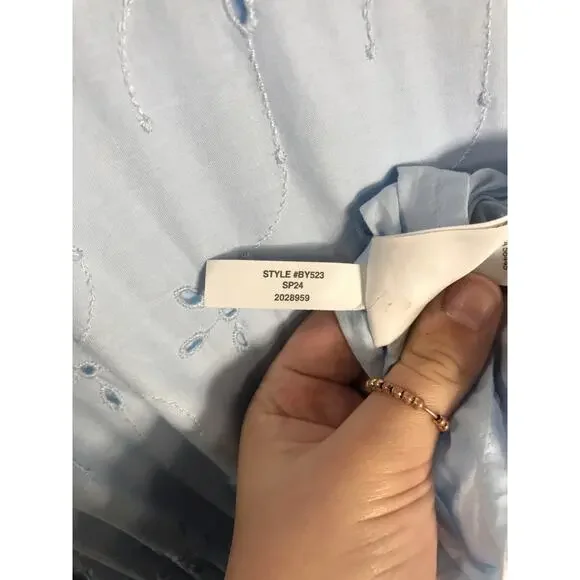 J. Crew Midi Dress Women's 8 Blue V Neck Puff Sleeve Eyelet Tiered Feminine - Picture 13 of 15